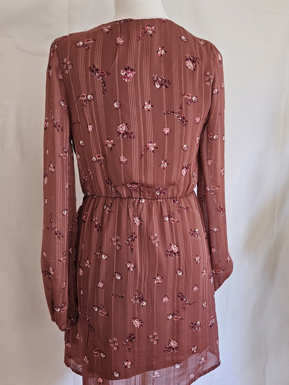 Altar'd State Mauve Floral Wrap Mini Dress Long Sleeve Cottagecore Size XS Lott - Picture 10 of 16
